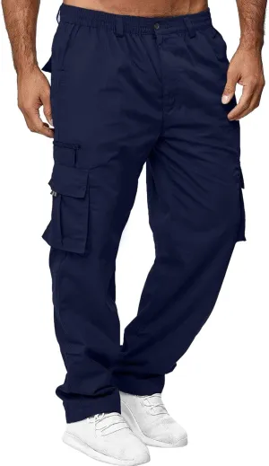 Mens Cargo Joggers Pants Casual Twill Chino Cotton Elastic Drawstring Outdoor Hiking Sweatpants Pants