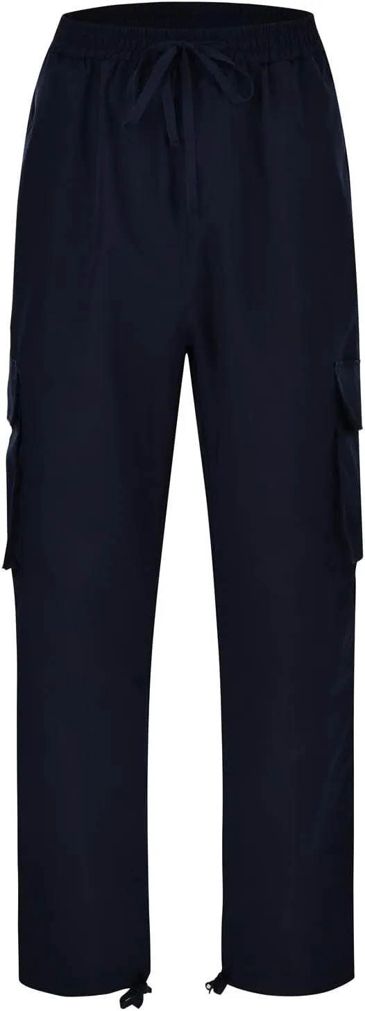 Mens Cargo Pants Classic Fit Pants, Cotton Work Pants, Casual Elastic Waist Solid Color Sports Sweatpants Multi Pcckets