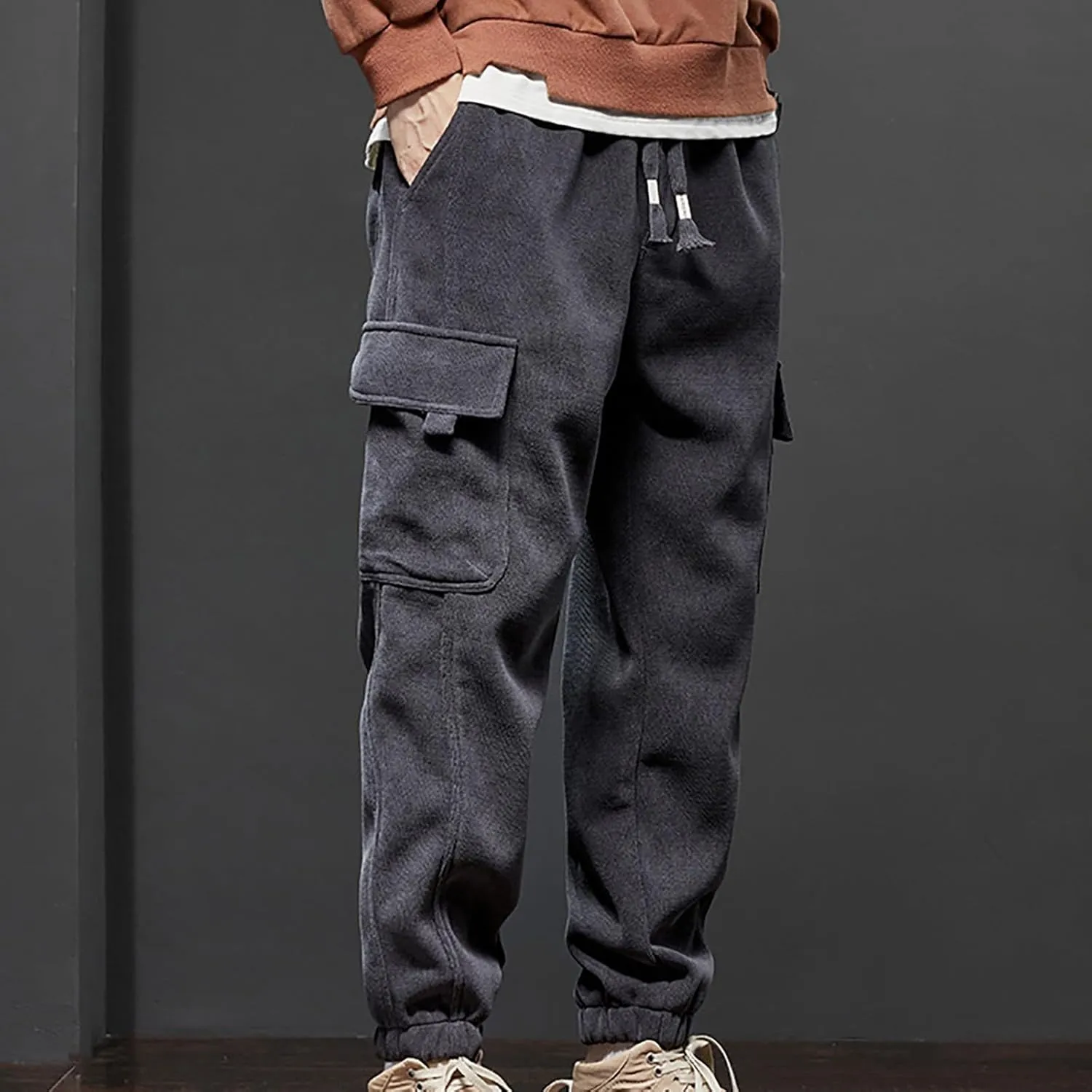 Mens Cargo Pants Elastic Waist Hiking Pants Multi Pockets Classic Fit Comfort Utility Cargo Work Pants Regular Fit