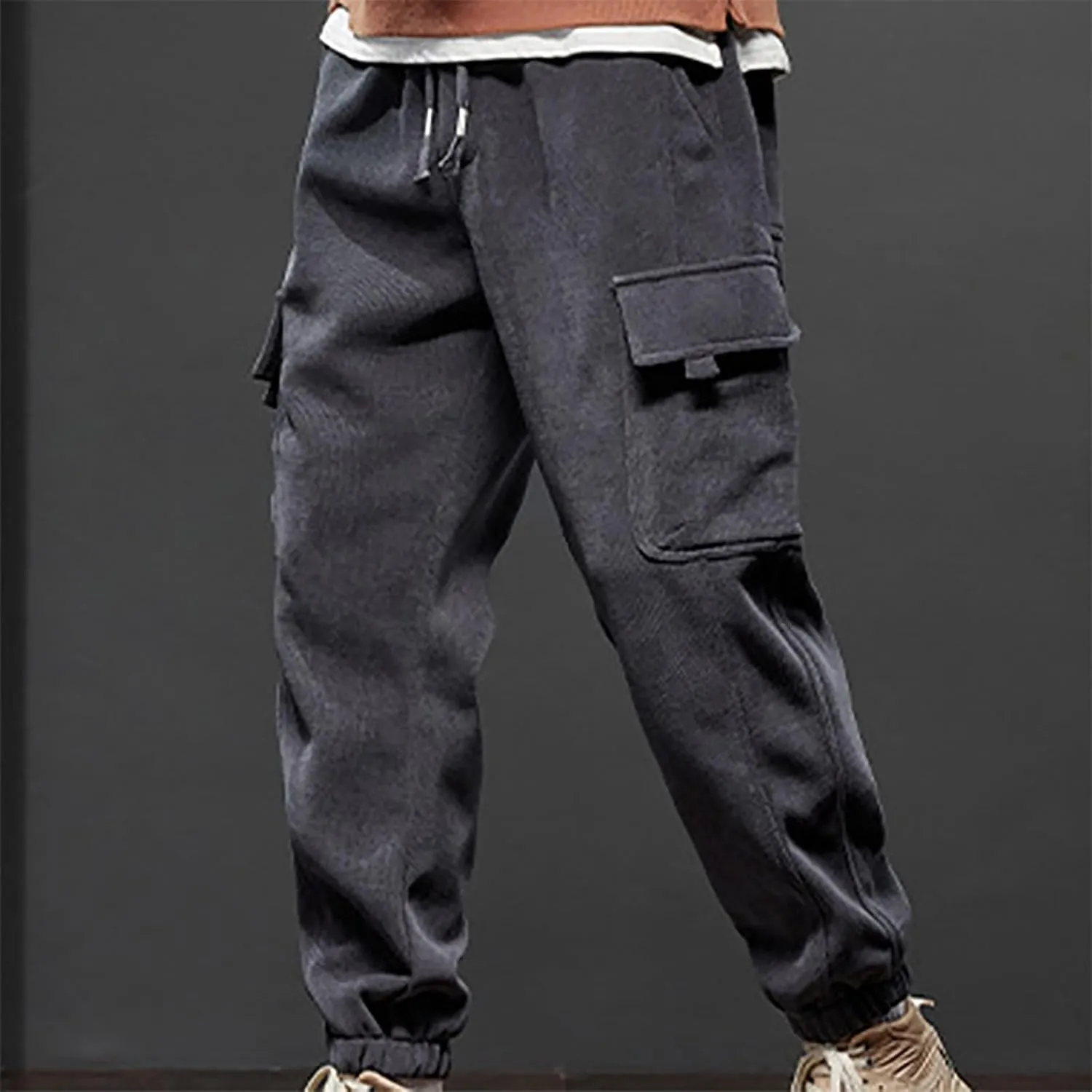 Mens Cargo Pants Elastic Waist Hiking Pants Multi Pockets Classic Fit Comfort Utility Cargo Work Pants Regular Fit