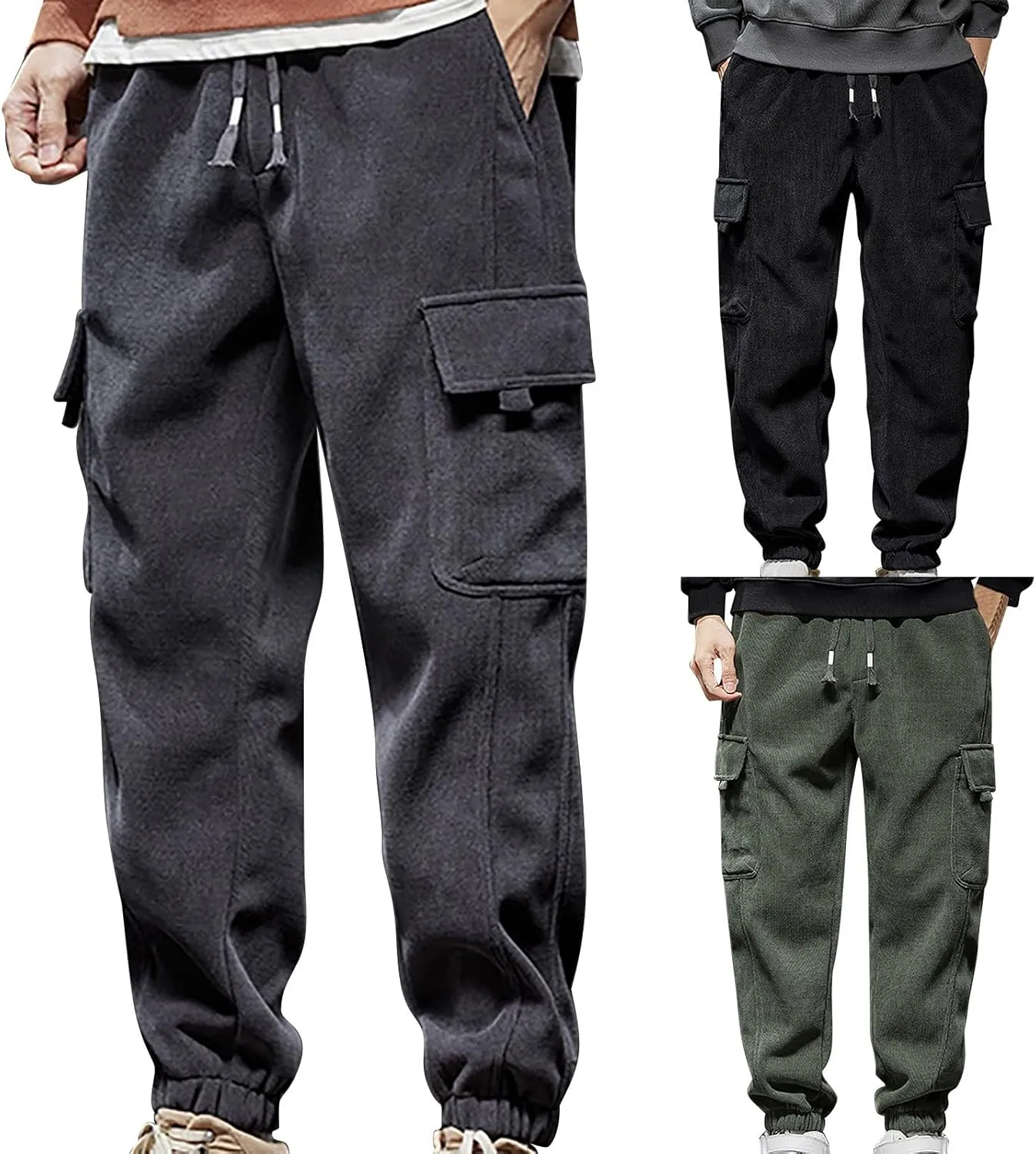 Mens Cargo Pants Elastic Waist Hiking Pants Multi Pockets Classic Fit Comfort Utility Cargo Work Pants Regular Fit