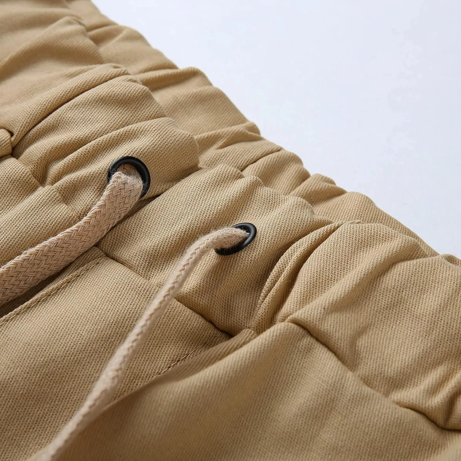 Mens Casual Cargo Pants Elastic Drawstring Trousers Cotton Workout Sweatpants Hiking Outdoor Joggers with Pockets