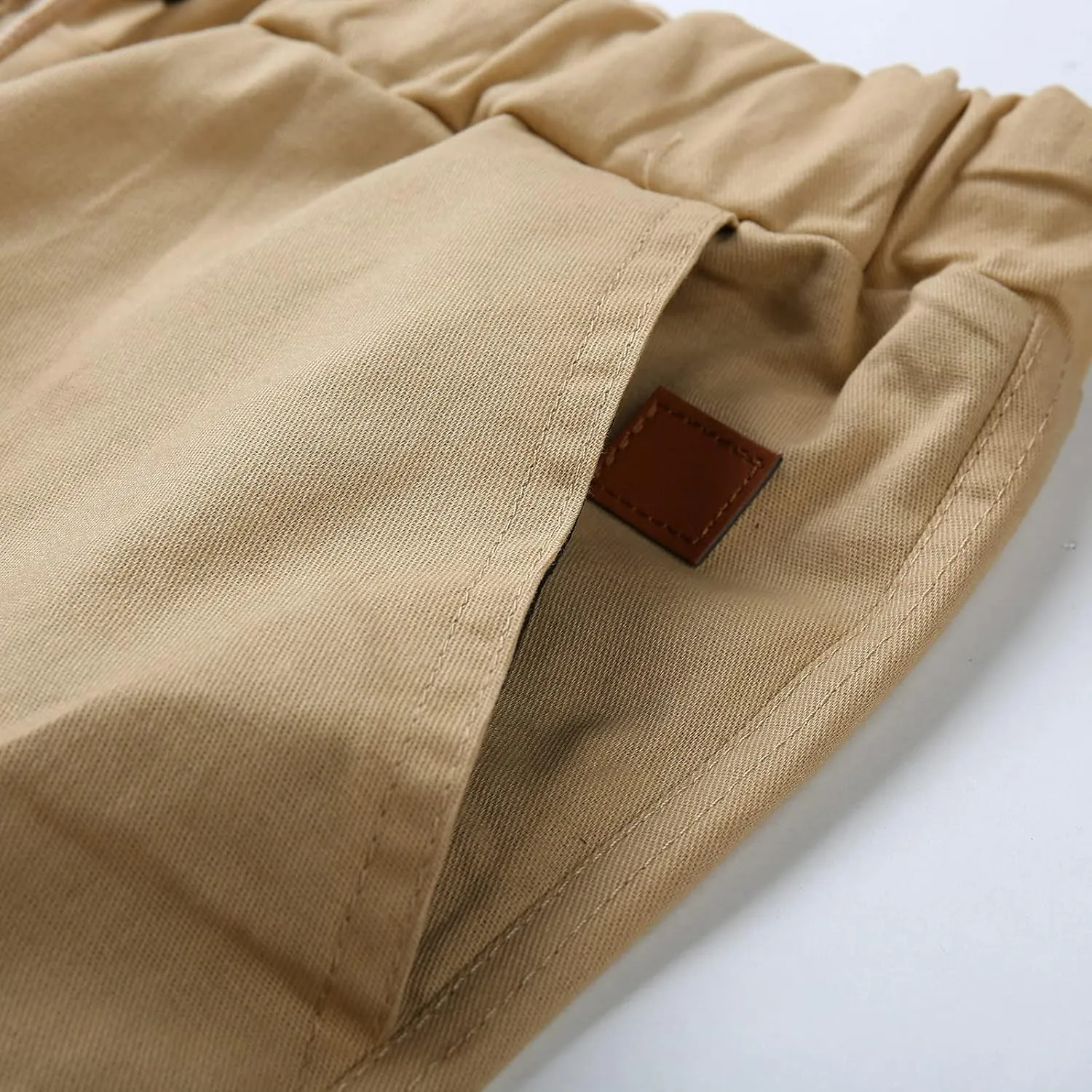 Mens Casual Cargo Pants Elastic Drawstring Trousers Cotton Workout Sweatpants Hiking Outdoor Joggers with Pockets