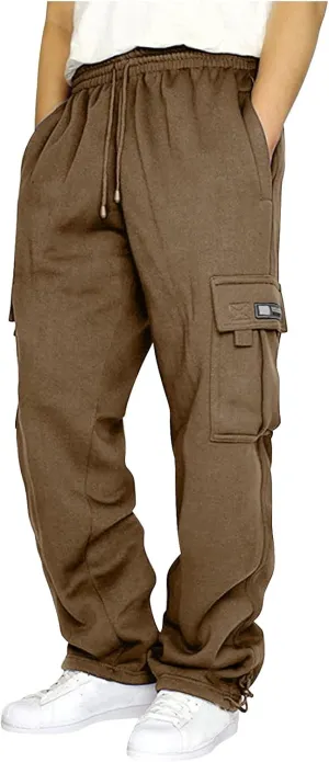 Men's Casual Cargo Pants, Hiking Pants Workout Joggers Sweatpants for Men, Rope Loose Fit Lightweight Sports Trousers