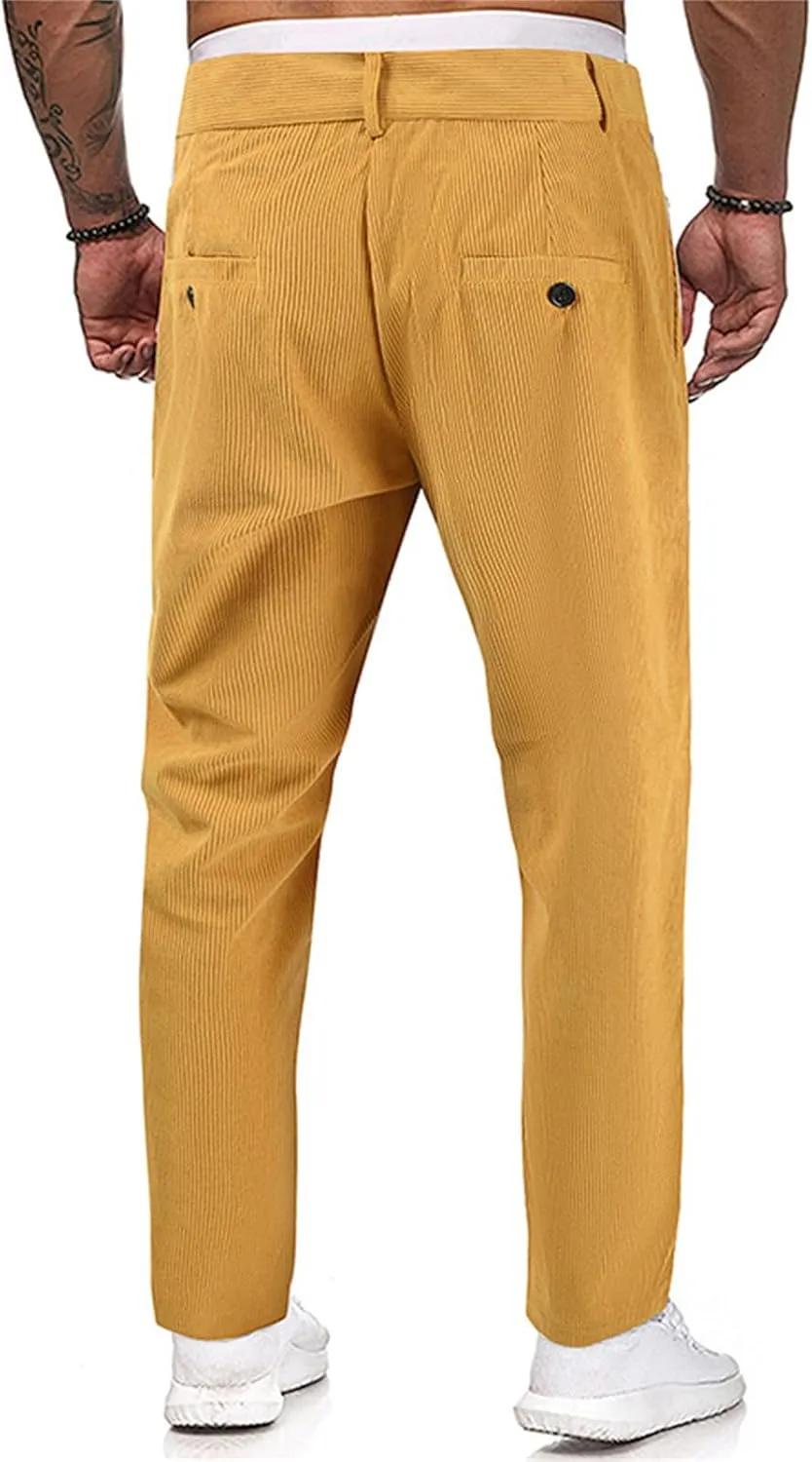 Men's Casual Corduroy Pants Solid Color Summer Straight Leg Stylish Trousers Slim Fit Fashion Spring Pleated Pants