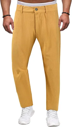 Men's Casual Corduroy Pants Solid Color Summer Straight Leg Stylish Trousers Slim Fit Fashion Spring Pleated Pants