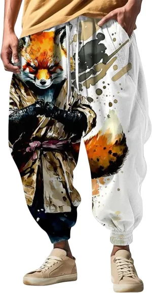 Mens Casual Joggers Pants Men's Autumn Fun Print Fashion Street Feel Baggy Hippie Elastic Waist Drop Crotch Trousers
