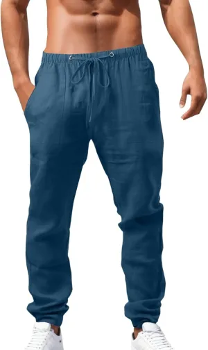 Mens Casual Lightweight Pants Sweatpants Elastic Waist Drawstring Sports Joggers Pant Hiking Outdoor Trousers Chino Pants Slim Fit Mens Ice Skating Tights