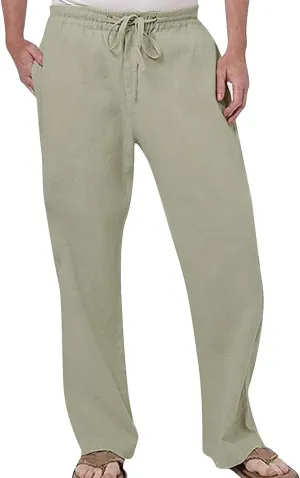 Mens Casual Linen Pants Elastic Waist Drawstring Trousers Athletic Gym Sweatpants Hiking Hunting Work Pant Chino Pant Black Mens Hiking Outdoor Recreation Pants