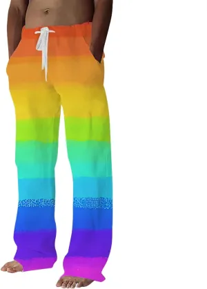 Men's Casual Linen Pants Summer Beach Trouser Lightweight Drawstring Wide Straight Leg Pant Athletic Gym Joggers Black Chino Pants