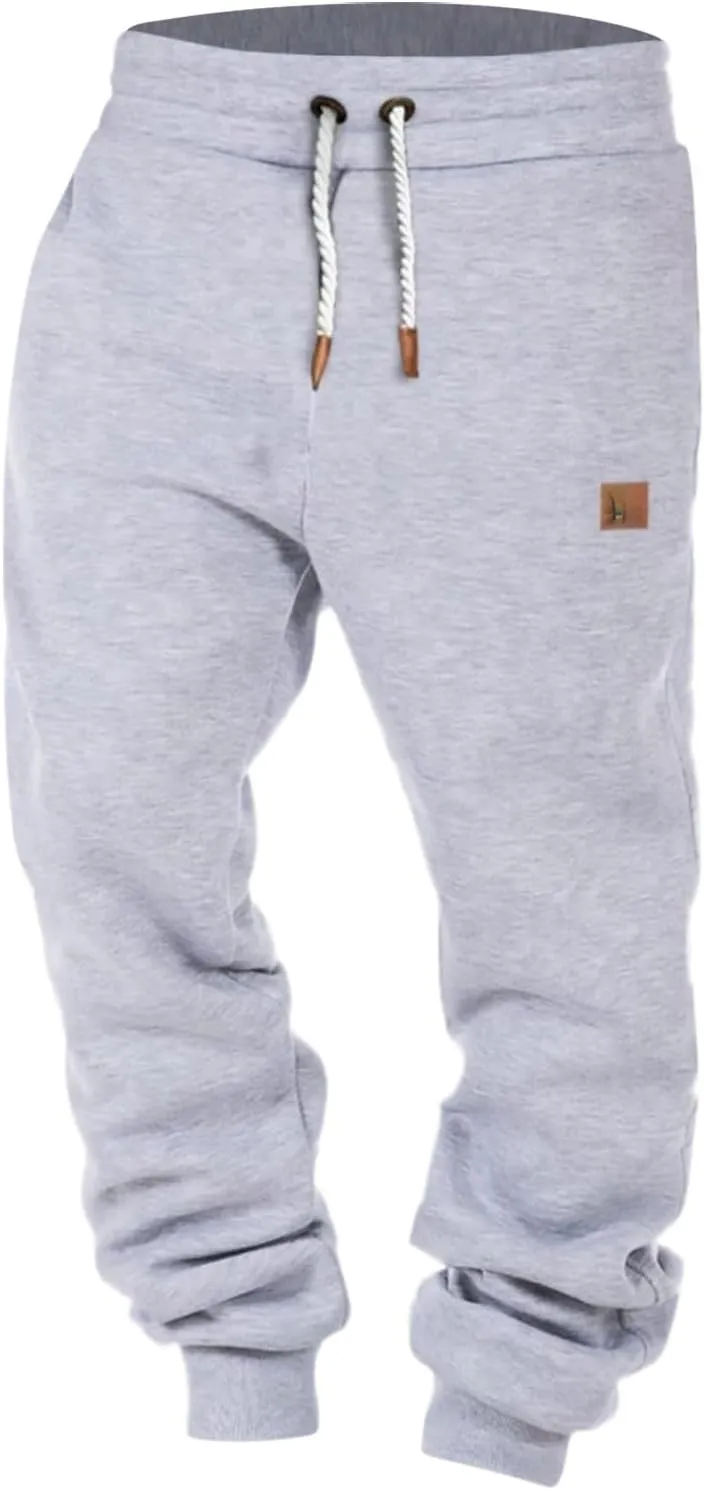 Mens Casual Pants Elastic Waist Drawstring Summer Cotton Jogger Pants, Cotton Linen Sports Beach Trousers with Pockets