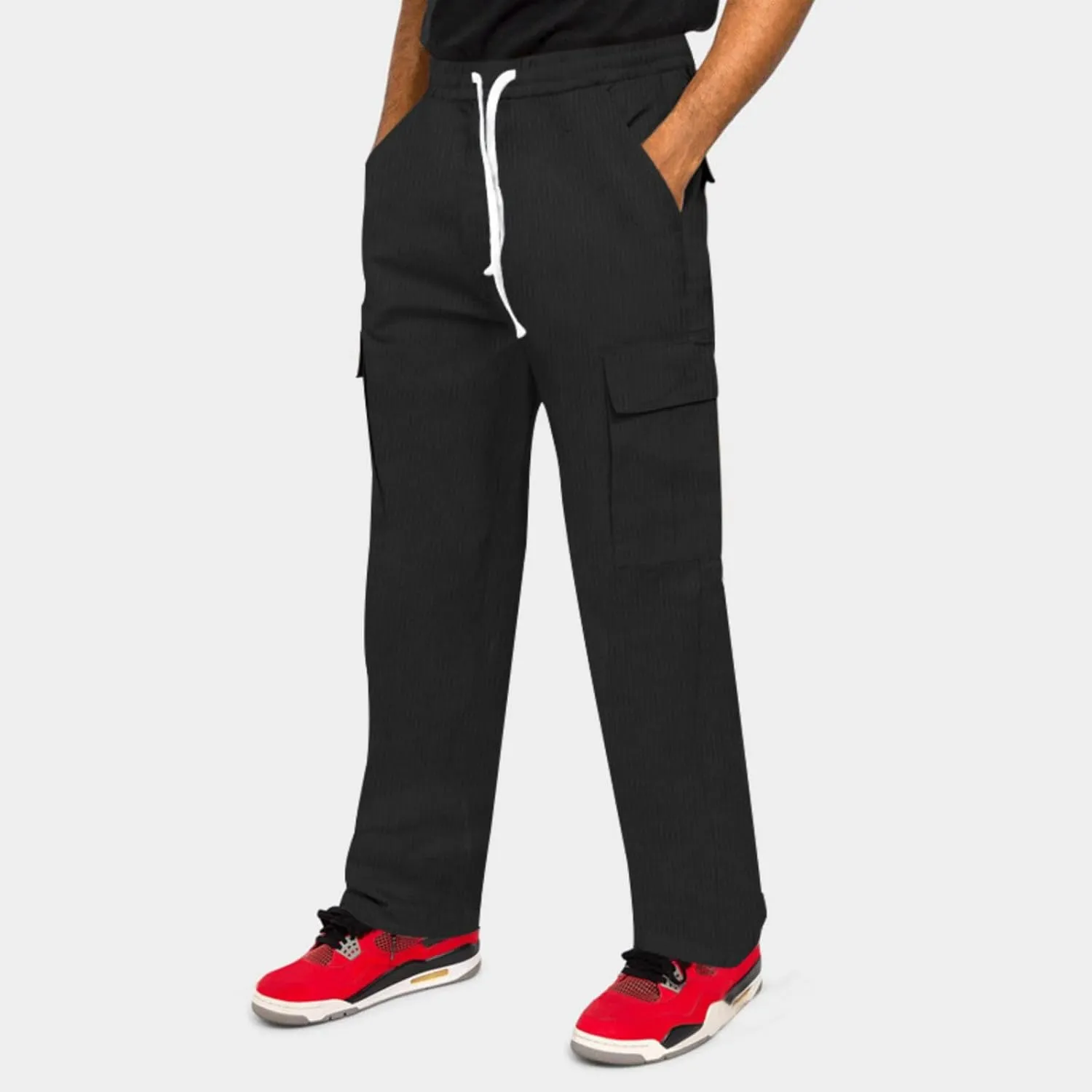 Men's Corduroy Pants Elastic Drawstring Track Pants Slim Fit Straight Leg Sweatpants Outdoor Casual Hiking Sweatpant