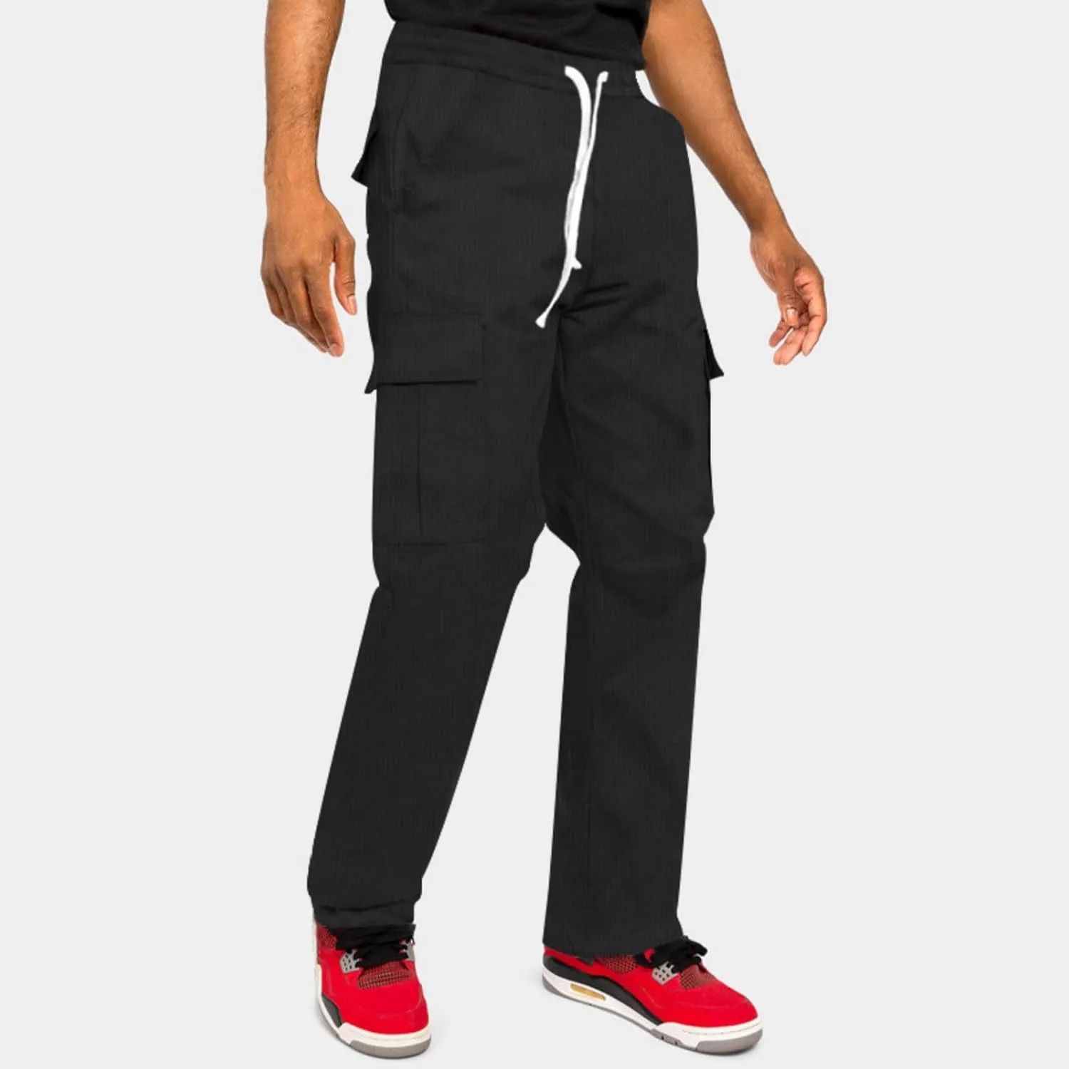 Men's Corduroy Pants Elastic Drawstring Track Pants Slim Fit Straight Leg Sweatpants Outdoor Casual Hiking Sweatpant