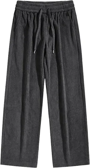 Men's Corduroy Pants Vintage Drawstring Waist Heavyweight Joggers Cargo Pants Streetwear Long Trousers with Pockets