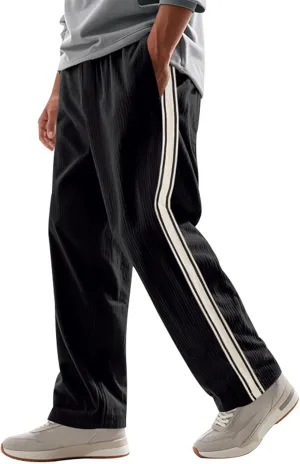 Mens Corduroy Striped Pants Loose Lightweight Wide Leg Sweatpants Casual Elastic Waist Drawstring Vintage Track Pants