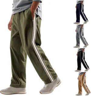 Mens Corduroy Striped Pants Loose Lightweight Wide Leg Sweatpants Casual Elastic Waist Drawstring Vintage Track Pants