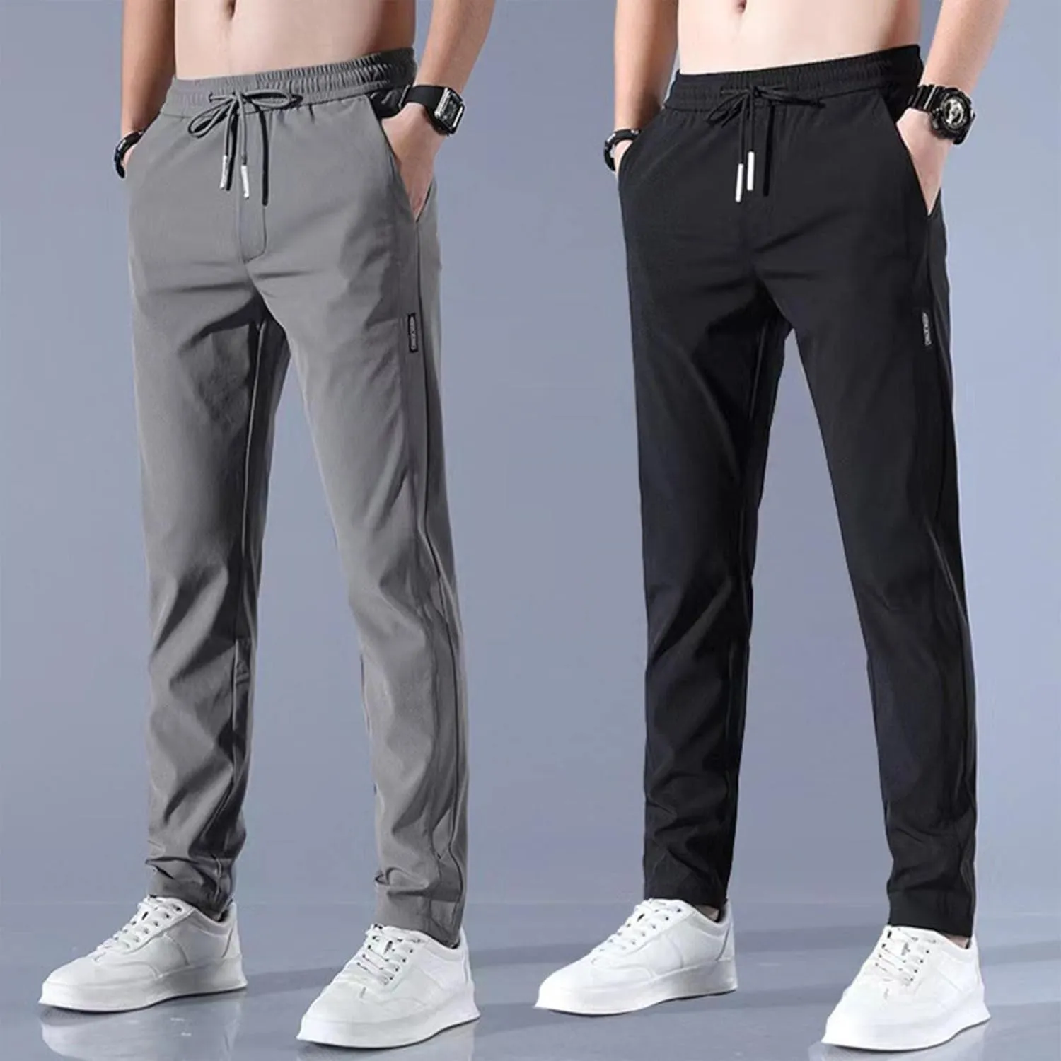 Mens Cotton Linen Pants Drawstring Elastic Waist Straight Leg Pant Workout Sport Pants Multi-Pocket Trousers