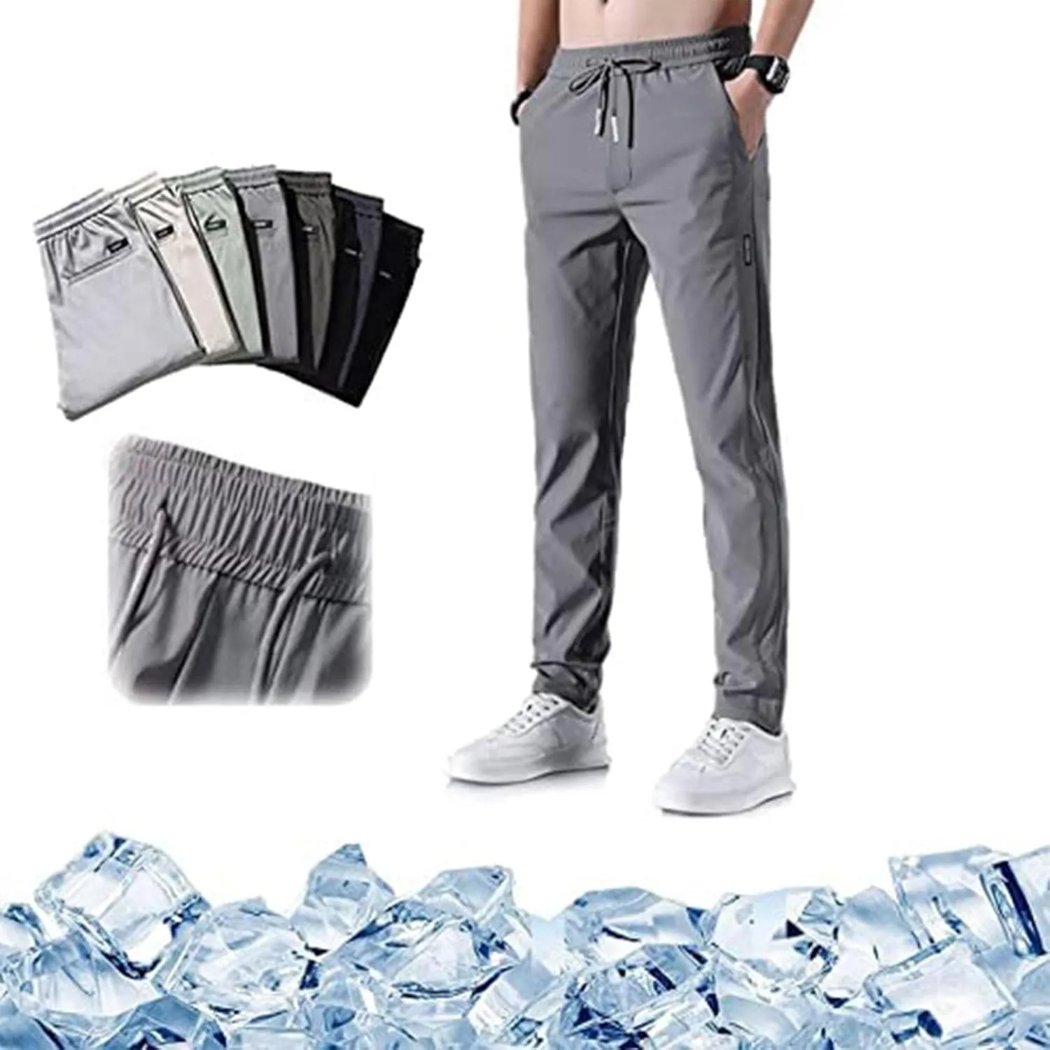 Mens Cotton Linen Pants Drawstring Elastic Waist Straight Leg Pant Workout Sport Pants Multi-Pocket Trousers
