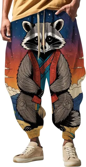 Men's Drawstring Hippie Harem Pants Men's Autumn Fun Print Fashion Street Feel Casual Sweatpants Athletic Running