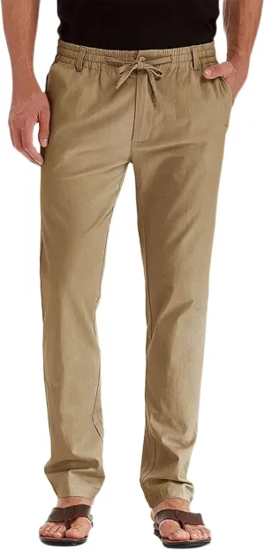 Men's Drawstring Linen Pants, Casual Summer Zipper Solid Color Beach Loose Workout Trousers, Oversized Sweatpants Mens