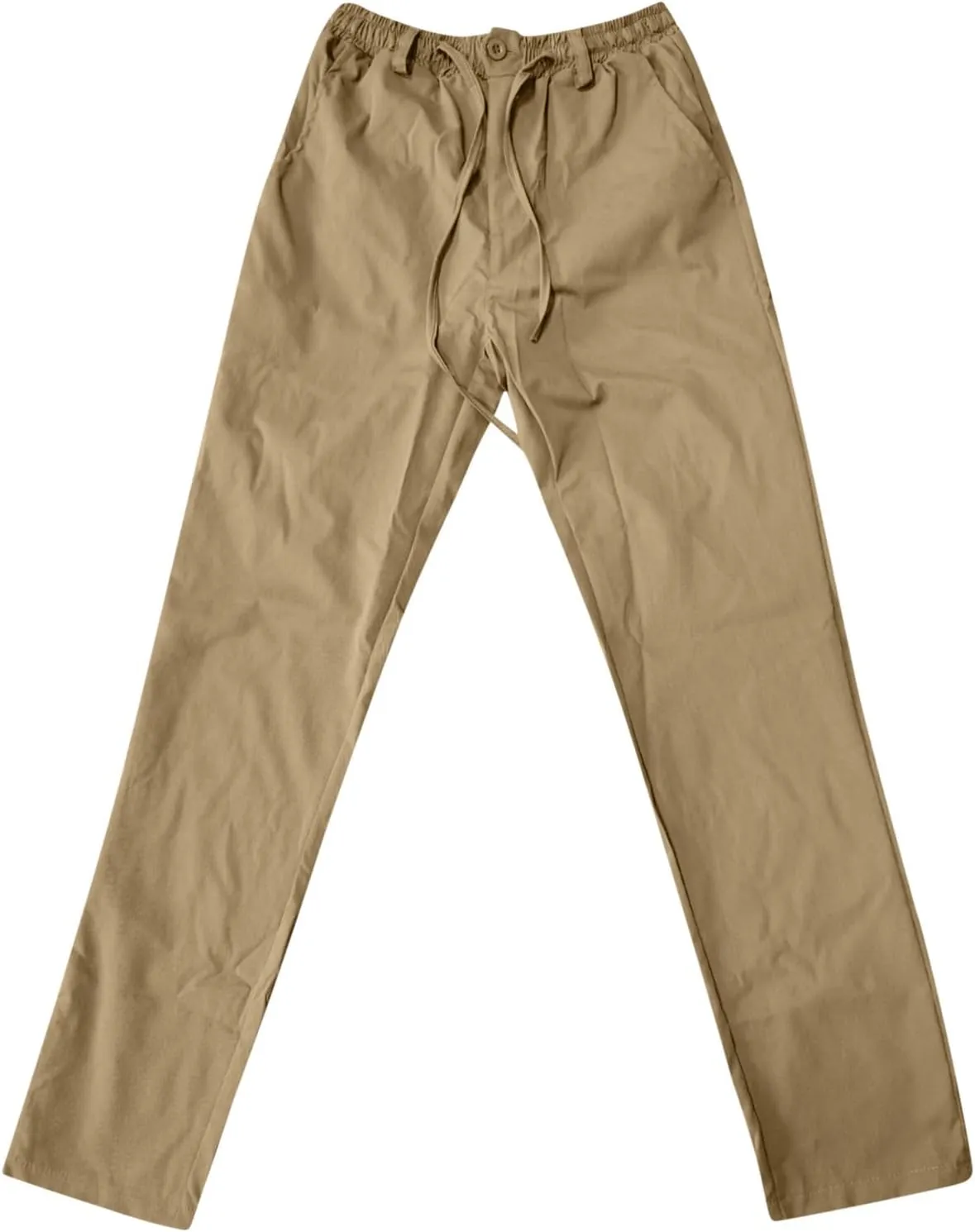 Men's Drawstring Linen Pants, Casual Summer Zipper Solid Color Beach Loose Workout Trousers, Oversized Sweatpants Mens