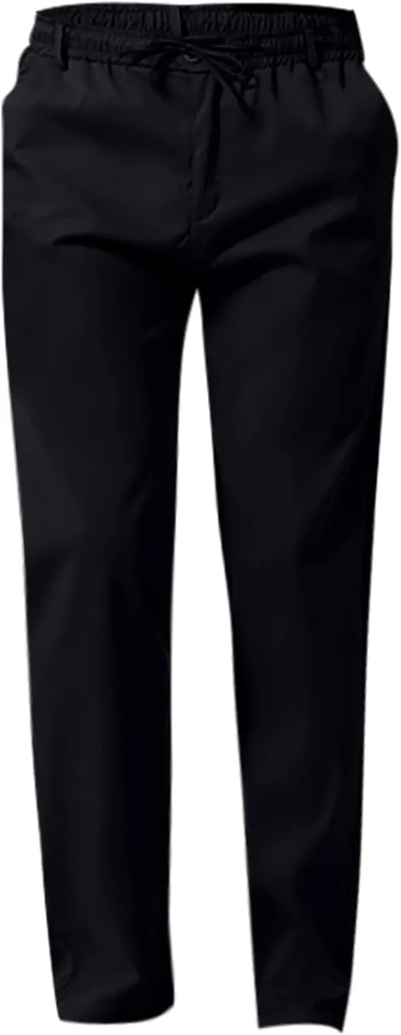 Men's Drawstring Linen Pants Lightweight Casual Regular Fit Elastic Waist Twill Pant Straight Summer Beach Trousers