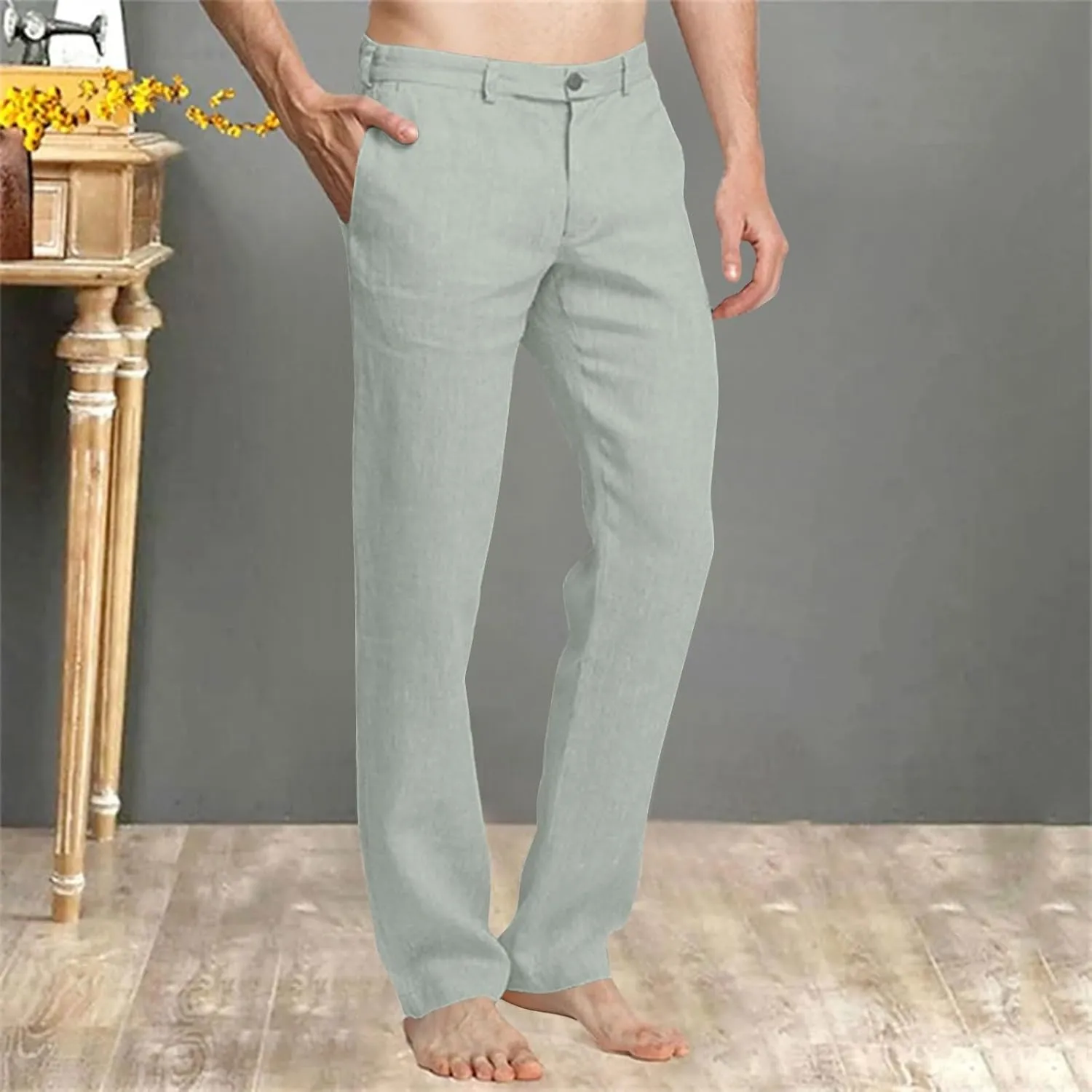 Mens Dress Pants Stylish Slim Fit Stretch Flat Front Elastic Waistband Suit Trouser Office Business Casual Pant