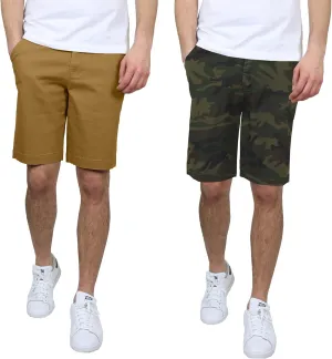 Men's Flat Front Stretch Twill Chino Shorts, Classic Cotton Blend Short with Multi Pocket 2-Pack