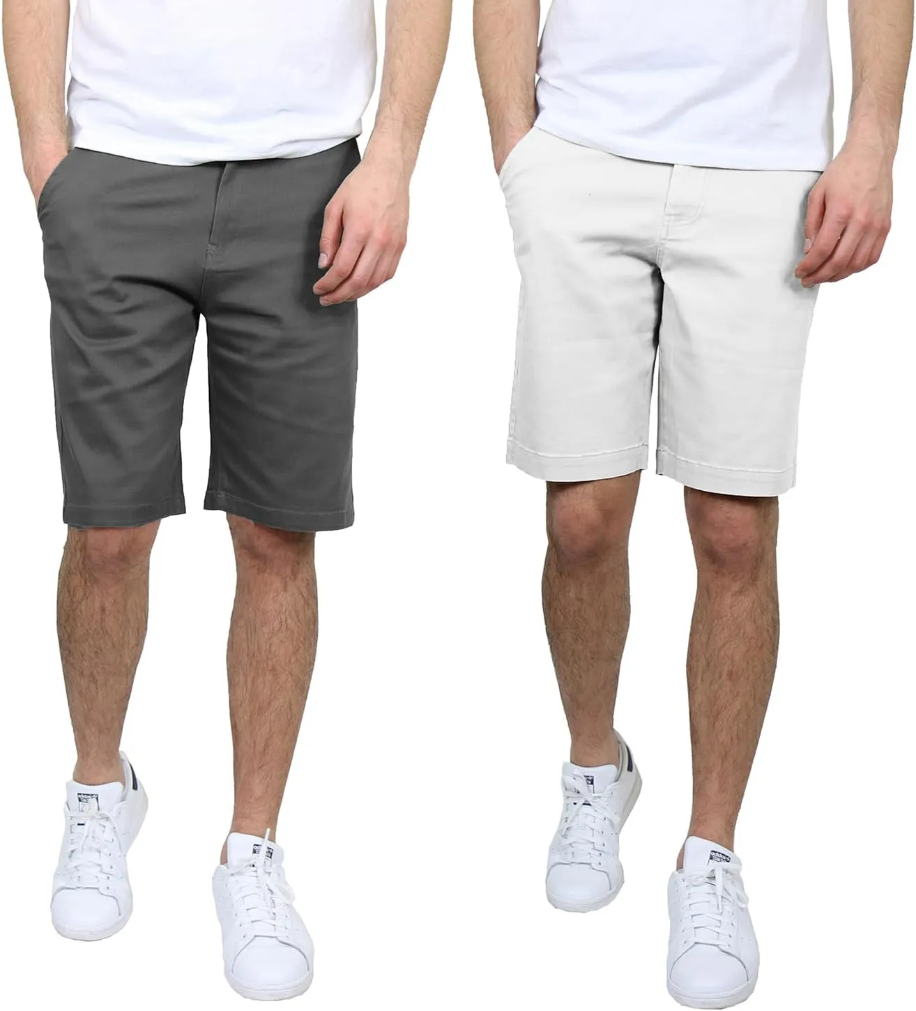 Men's Flat Front Stretch Twill Chino Shorts, Classic Cotton Blend Short with Multi Pocket 2-Pack