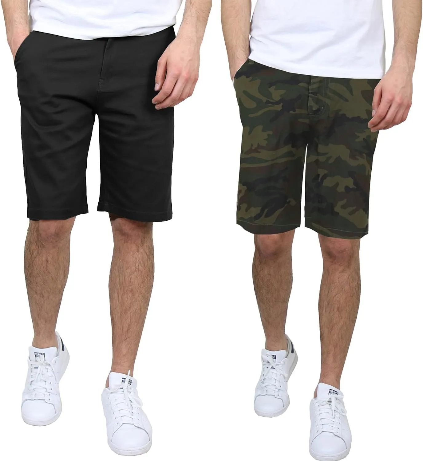 Men's Flat Front Stretch Twill Chino Shorts, Classic Cotton Blend Short with Multi Pocket 2-Pack