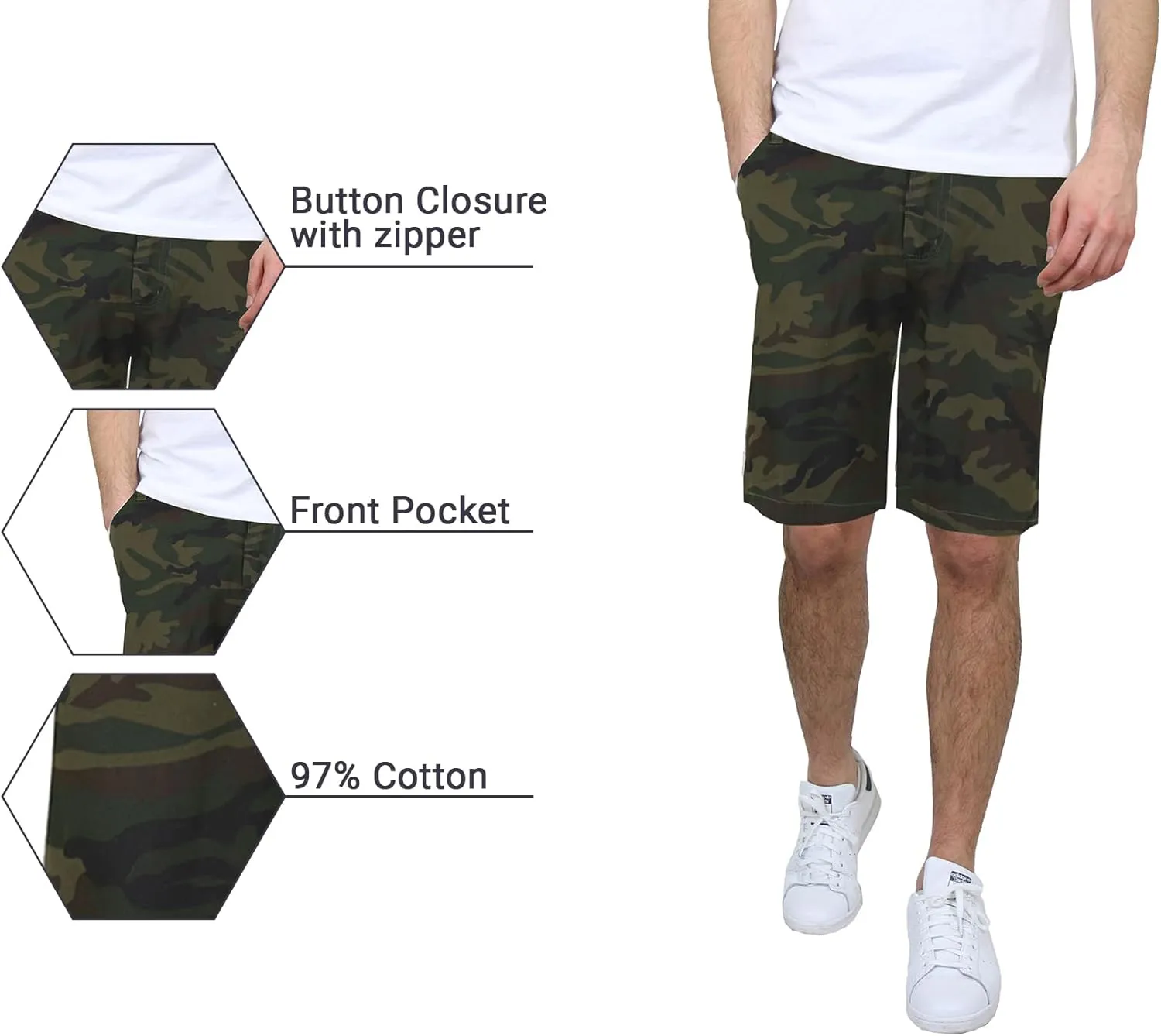 Men's Flat Front Stretch Twill Chino Shorts, Classic Cotton Blend Short with Multi Pocket 2-Pack