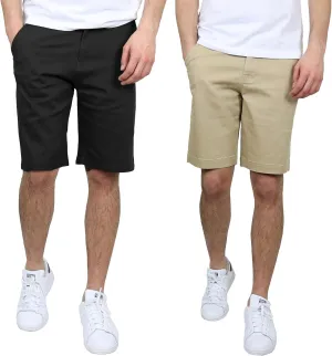 Men's Flat Front Stretch Twill Chino Shorts, Classic Cotton Blend Short with Multi Pocket 2-Pack