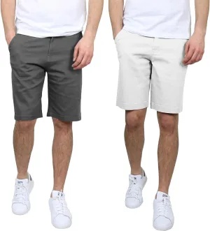 Men's Flat Front Stretch Twill Chino Shorts, Classic Cotton Blend Short with Multi Pocket 2-Pack