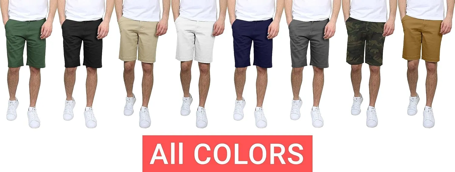 Men's Flat Front Stretch Twill Chino Shorts, Classic Cotton Blend Short with Multi Pocket 2-Pack