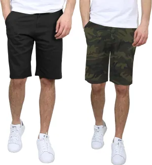 Men's Flat Front Stretch Twill Chino Shorts, Classic Cotton Blend Short with Multi Pocket 2-Pack