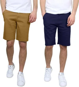 Men's Flat Front Stretch Twill Chino Shorts, Classic Cotton Blend Short with Multi Pocket 2-Pack