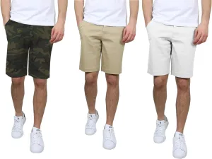 Men's Flat Front Stretch Twill Chino Shorts, Classic Cotton Blend Short with Multi Pocket 3-Pack