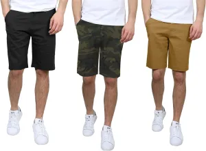 Men's Flat Front Stretch Twill Chino Shorts, Classic Cotton Blend Short with Multi Pocket 3-Pack