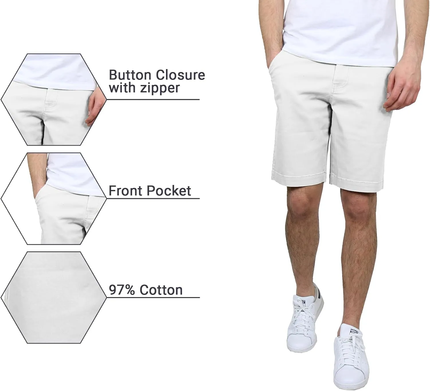 Men's Flat Front Stretch Twill Chino Shorts, Classic Cotton Blend Short with Multi Pocket 3-Pack