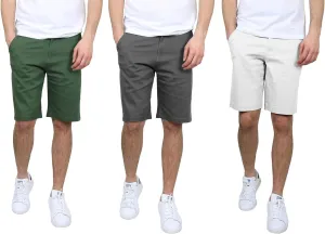 Men's Flat Front Stretch Twill Chino Shorts, Classic Cotton Blend Short with Multi Pocket 3-Pack
