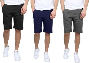 Men's Flat Front Stretch Twill Chino Shorts, Classic Cotton Blend Short with Multi Pocket 3-Pack