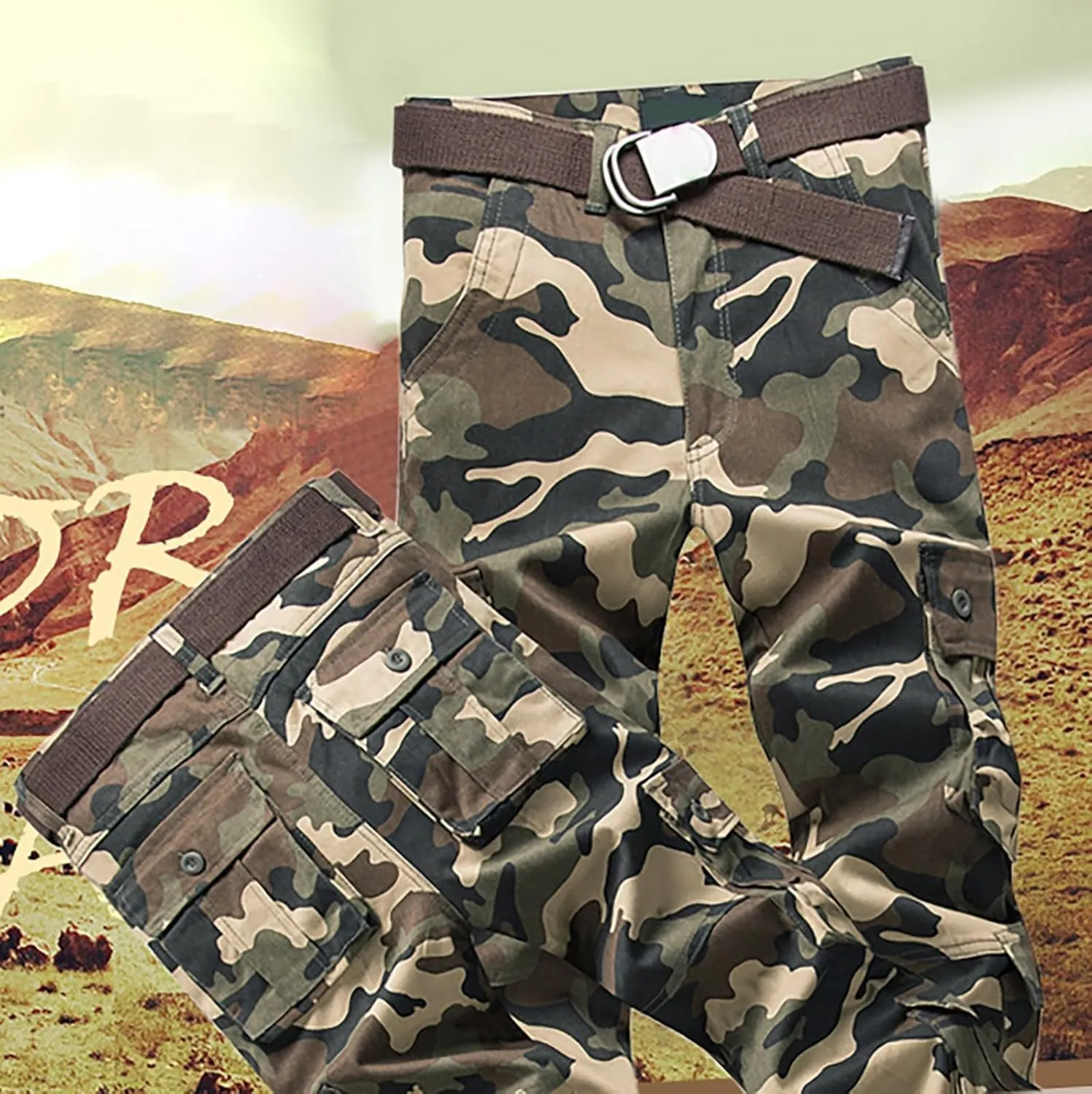 Men's Fleece Sweatpants Pants Men's Elastic Multi Pocket Pants Outdoor Straight Tube Quick Dry Cargo Hiking Pants