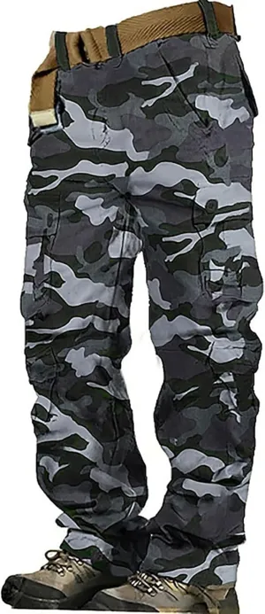 Men's Fleece Sweatpants Pants Men's Elastic Multi Pocket Pants Outdoor Straight Tube Quick Dry Cargo Hiking Pants