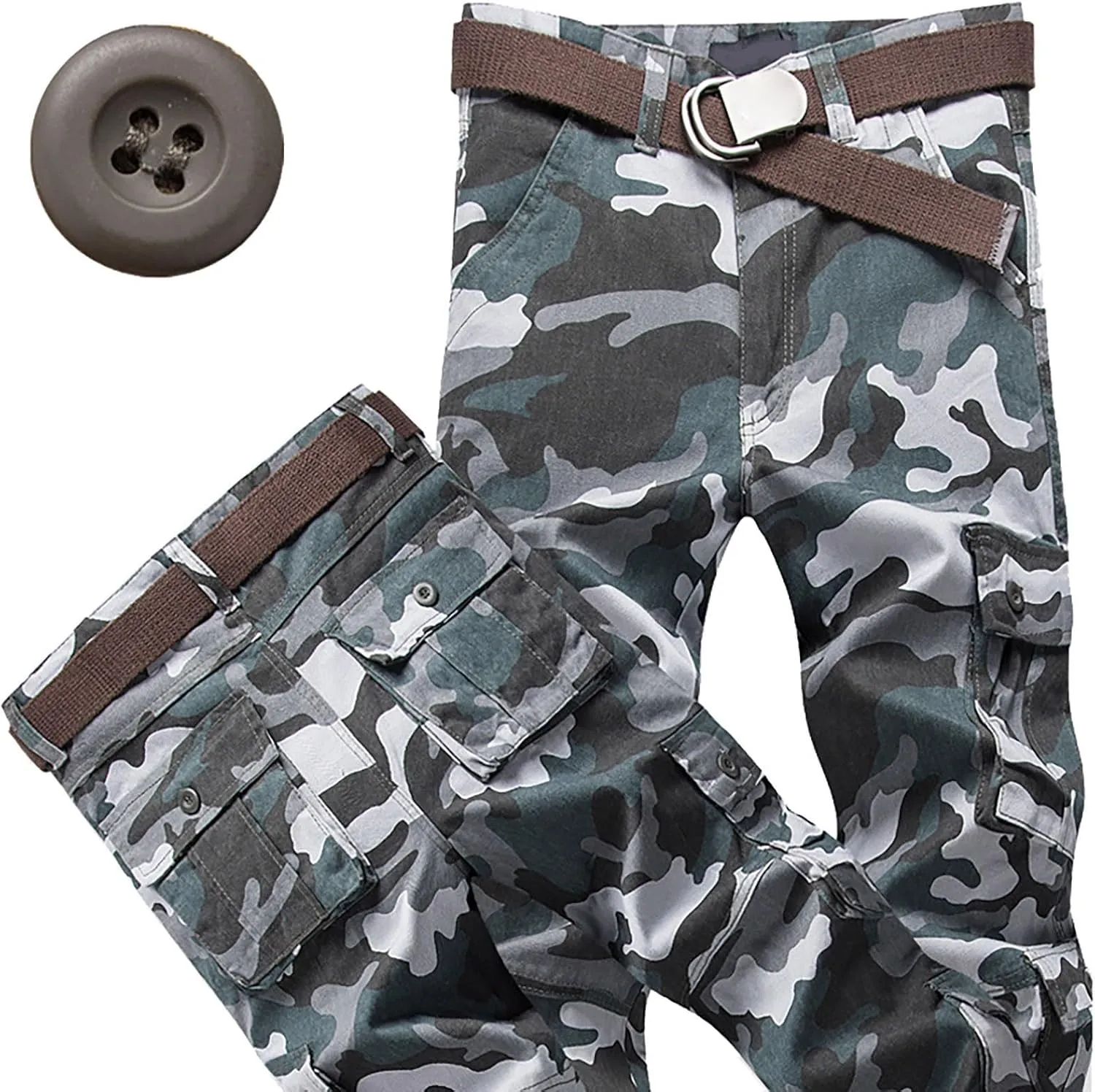 Men's Fleece Sweatpants Pants Men's Elastic Multi Pocket Pants Outdoor Straight Tube Quick Dry Cargo Hiking Pants