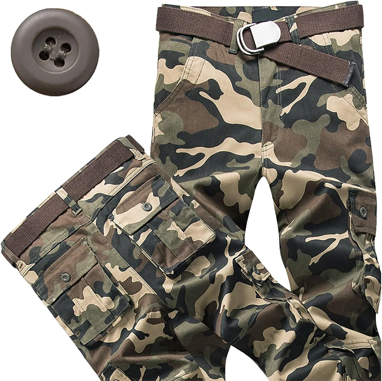 Men's Fleece Sweatpants Pants Men's Elastic Multi Pocket Pants Outdoor Straight Tube Quick Dry Cargo Hiking Pants