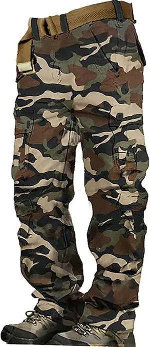 Men's Fleece Sweatpants Pants Men's Elastic Multi Pocket Pants Outdoor Straight Tube Quick Dry Cargo Hiking Pants