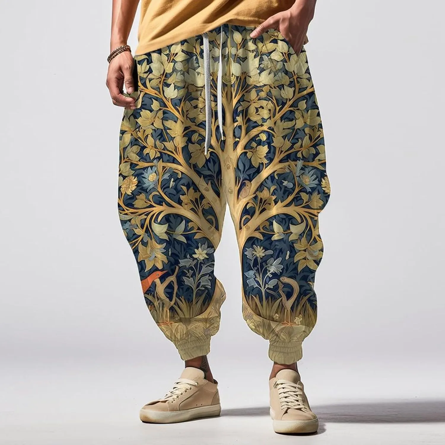 Men's Harem Drawstring Pants Men's Autumn Fun Print Fashion Street Feel Casual Sweatpants Loose Drop Crotch Trousers