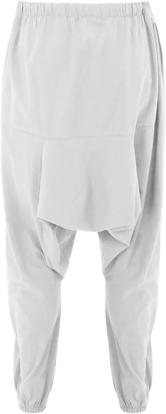 Mens Harem Pants Hip Hop Baggy Jogger Pants Vintage Hippie Drop Crotch Trousers Elastic Waist Comfy Casual Pants