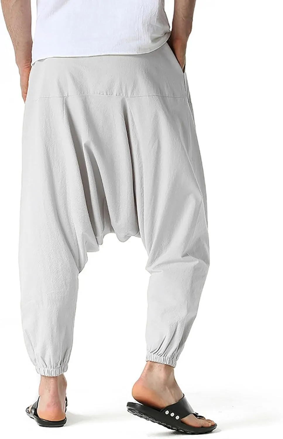 Mens Harem Pants Hip Hop Baggy Jogger Pants Vintage Hippie Drop Crotch Trousers Elastic Waist Comfy Casual Pants