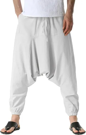 Mens Harem Pants Hip Hop Baggy Jogger Pants Vintage Hippie Drop Crotch Trousers Elastic Waist Comfy Casual Pants